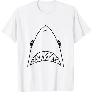 Shark Head Bite Funny Scary Print Drawing Fishing Lover Gift T-Shirt