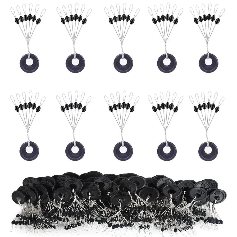100 Sets Fishing Bobber Stops, Rubber Line Stopper Beads for Slip Bobber Rigs, Float and Sinker Fishing Tackle