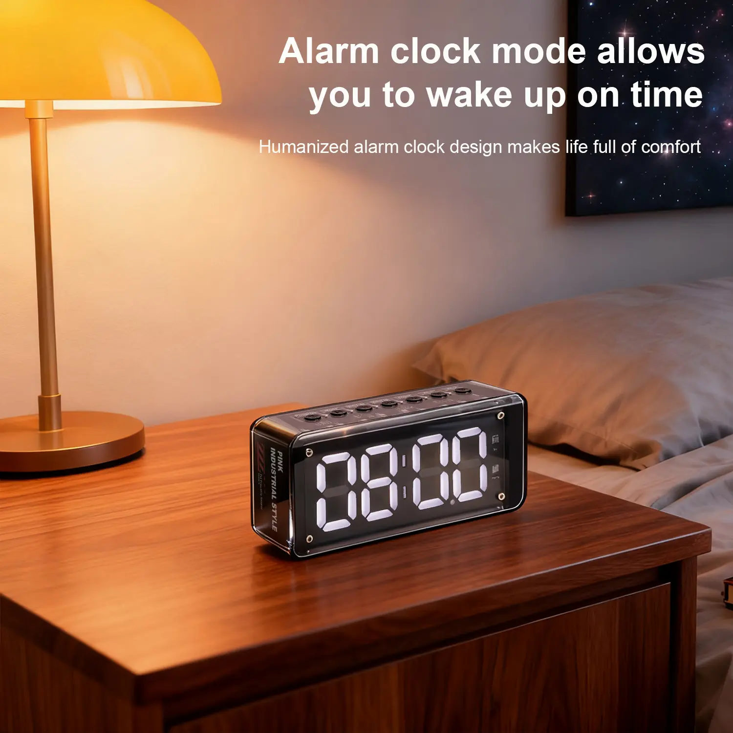 Wireless Bluetooth Speaker with LED Digital Alarm Clock, Large Clear Mirror Time Display, High Fidelity Sound Audio Player, Multifunctional Desktop Decor Clock for Home Bedroom