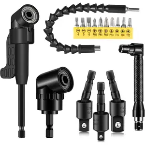 17 count Flexible Drill Bit Extension Set, Include Bendable 360? Shaft, 105? Right Angle Drill Attachment Long & Short, 3 Rotatable Socket Adapter, L-Shaped Wrench & 10  Bits for Tight Spaces