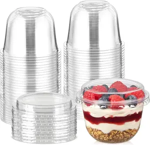 [50 Sets, 9 oz Dessert Cups with Lids, Cute Round Bottom Plastic Fruit Cups with Lid for Parfait, Yogurt, Pudding, Cake, Ice Cream, To Go Snack, Party Supplies