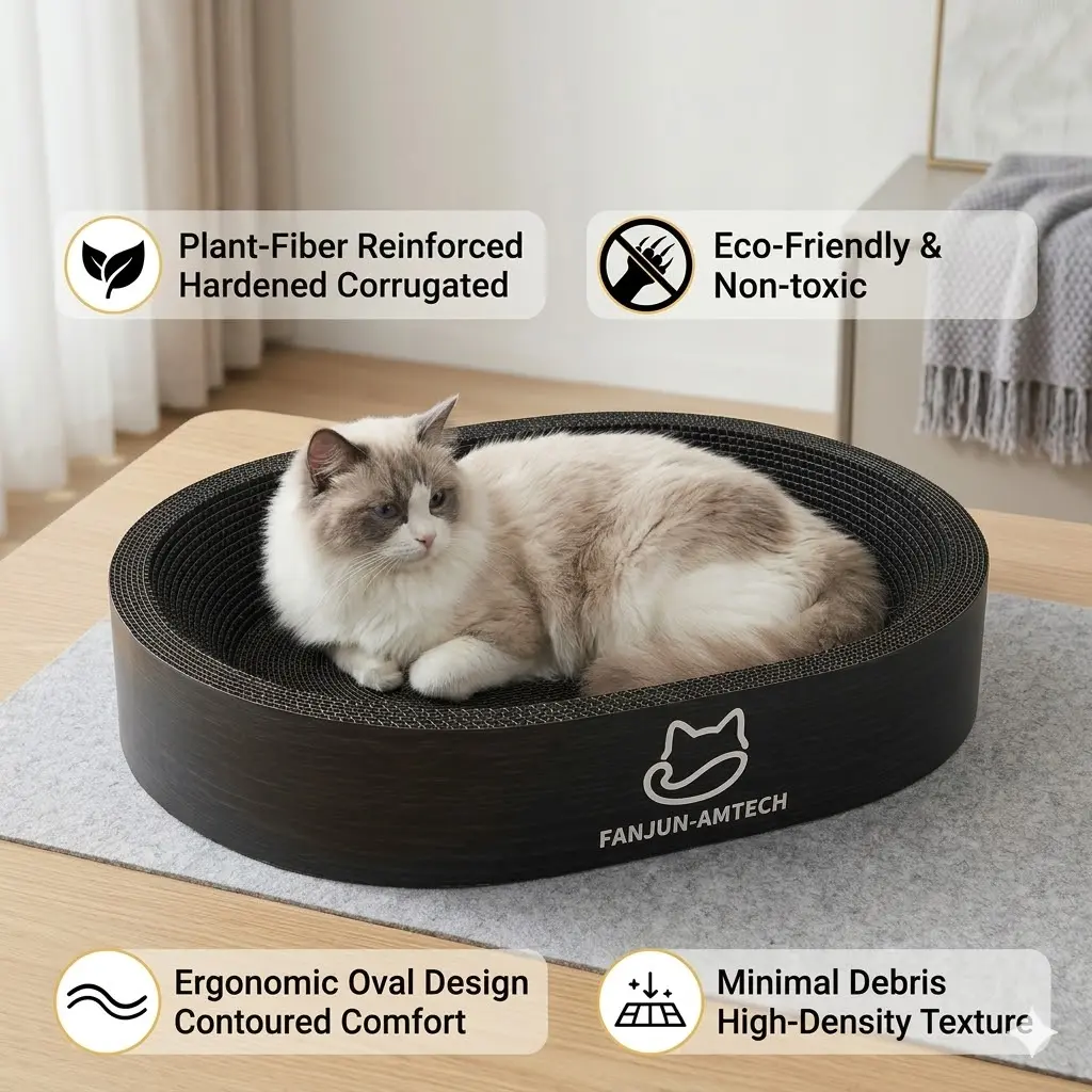Black Oval Cat Scratcher & Bed - Upgraded Hardened Plant Fiber Cardboard - Luxury 2-in-1 Circular Pet Scratch Pad for Small & Large Cats Scratching Posts Kittens tiktokshopsummersale