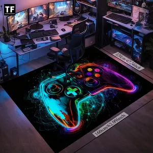 Neon Gaming Controller Cyber Space Universe Rug - Premium Machine Washable Rectangle Velvet Carpet for Game Room, Bedroom, Kitchen - Gaming Rugs - Non-Slip HD Print Sci-Fi Decor - Perfect Gamer Gift - Home Decor Rug