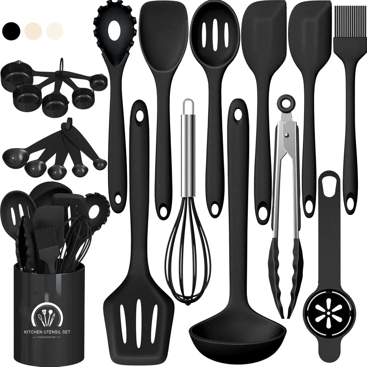 AISOON 22-Piece Silicone Cooking Utensil Set - Chef-Approved Nonstick Kitchen Kit with Spatula, Spoon, Whisk, Ladle, Fork, Pasta Tongs, Turner - Heat-Resistant, Dishwasher-Safe, Khaki