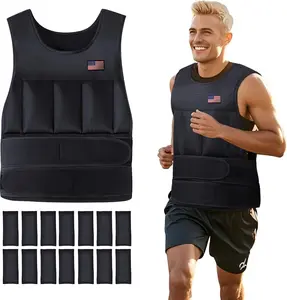 Wolliwa Adjustable Weighted Vest for Men Women 2-20 Lbs Breathable Lycra T-Cloth Iron Sandbags 14 Pockets Strength Training Running Fitness