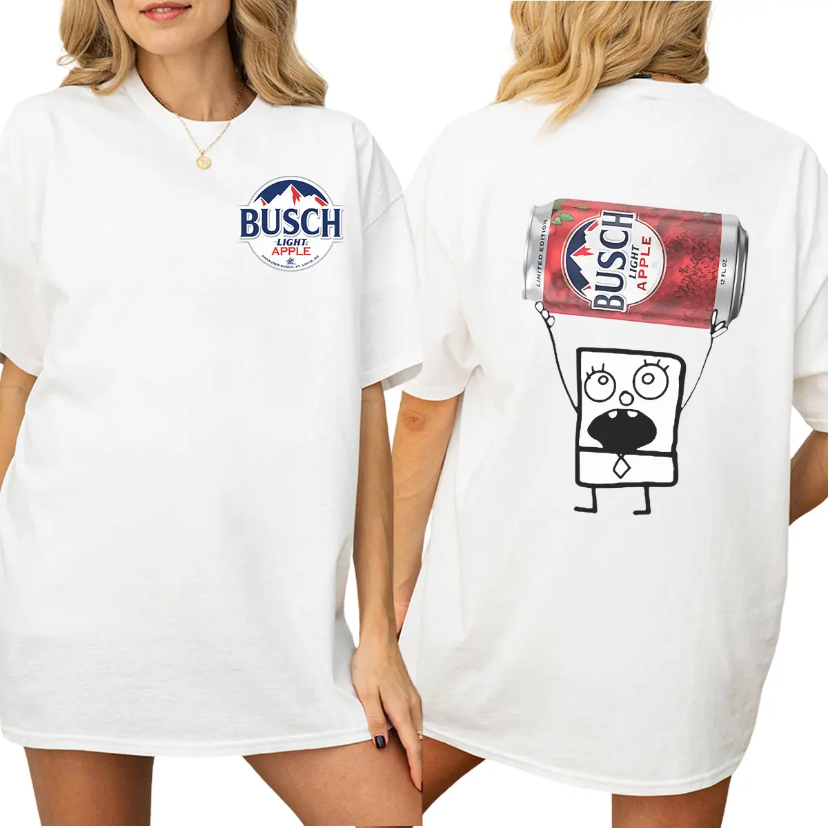 Doodleb0b Busch Light Apple Graphic 2 Sided T-Shirt, Funny Busch Apparel, Casual Cotton Tee For Men And Women, Perfect Gift For Beer Lover