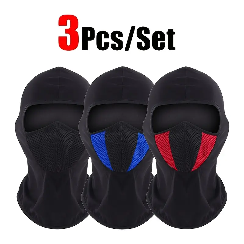 3pcs Outdoor Four-Season Sports Hood for Men And Women, Motorcycle And Bicycle Riding Mask, Breathable And Warm Face Protection, Windproof And Dustproof Stylish Casual Balaclava Hat