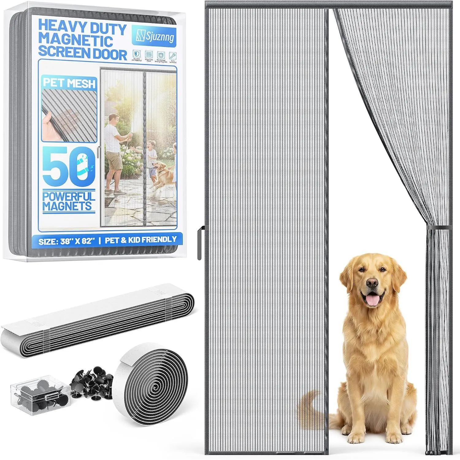 Duty Screen Door Mesh, Door Net Screen with 50 Magnets