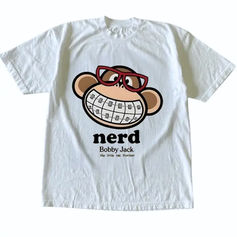 Bobby Jack Nerd Monkey Glasses Braces Shirt, Funny Vintage 2000s Y2K Pop Culture Graphic Tee, Cute Retro Cartoon Merchandise, Unisex Cotton Crewneck T-Shirt Menswear Womenswear Streetwear Top