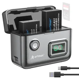 Artman LP-E17 Battery 1400mAh (2-Pack) and 1.5H 2-Slot LCD USB-C Fast Charger for Canon EOS R100 R50 RP R10 R8, Rebel T8i T7i T6i T6s SL2 SL3, M3 M5 M6, 77D 200D 250D 750D Camera,Smart Percent Display