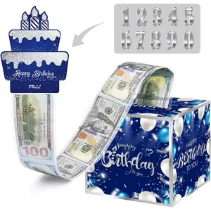 Birthday Money Box for Cash Gift with DIY Stickers，A Surprising Money Gift Box with Pull-Out Happy Birthday Card & 50 Cash Bags, Ideal Gift for Men, Women, and Kids All Ages