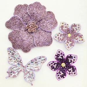 Set of 4 Rhinestone Flower Butterfly DIY Handmade Sewing Embellishments, Fashion Jewelry Accessories for Clothing Shoes Hats Bags, Flowers Rhinestones Design