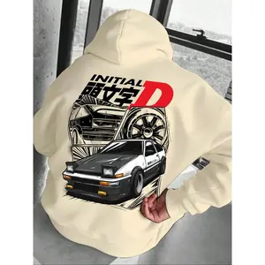 180g[100%cotton]Trendy Men's Letter Car Print Hoodie, Comfortable Thickened Sweatshirt, Casual Long Sleeve Fitted H-Type, Ditsy Floral Pattern, Hooded Sweatshirt, Hoodie Pullover