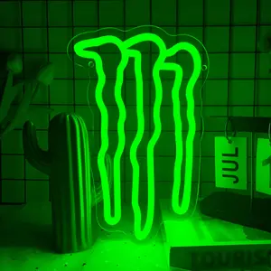 Monster energy neon sign led sign room bar man cave green led basement boys girls men Neon Lights