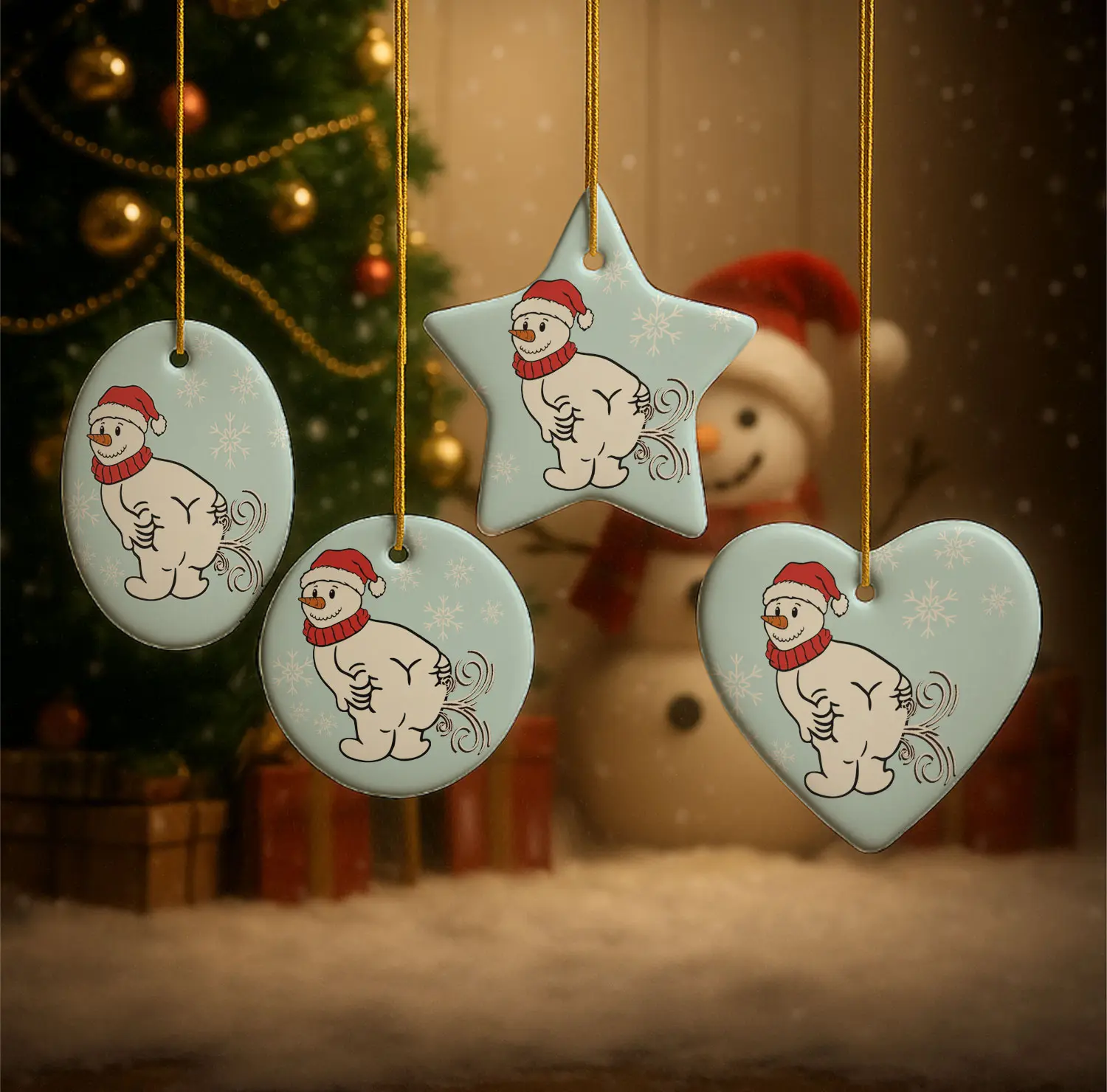 Funny Ceramic Santa Ornaments - How Snowflakes Are Made Humorous Holiday Decoration, Home & Tree Decor, Durable Ceramic Ornaments with Playful Santa Design, Lightweight Easy to Hang with Gold String