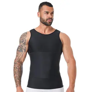 YOWODA Men's Slim-Fit Nylon Plain Shapewear Vest - Compression Shirts, Crew Neck Sleeveless Undershirt, Double-Layer Soft Waist & Chest Support, Breathable Stretchy Athleisure Men's Shapewear for Daily Use & Fitness Activewear