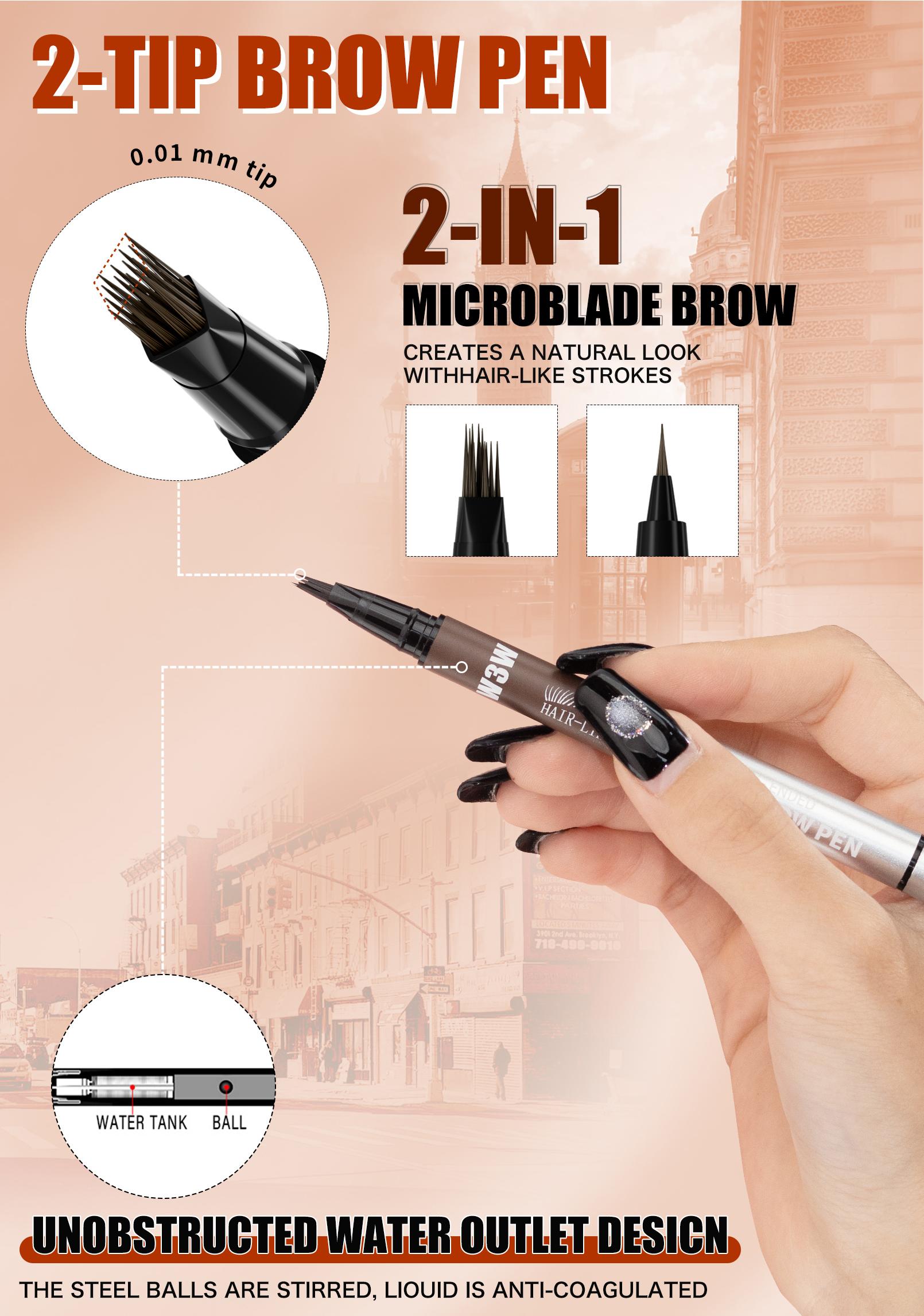 W3W 4D Dual-Ended Hair Stroke Brow Pen - Waterproof Long-Lasting Eyebrow Makeup, Natural Microblading Brows, 0.01mm Micro-Forked Tip, 5 Shades, Beginner-Friendly, Quick-Drying Formula