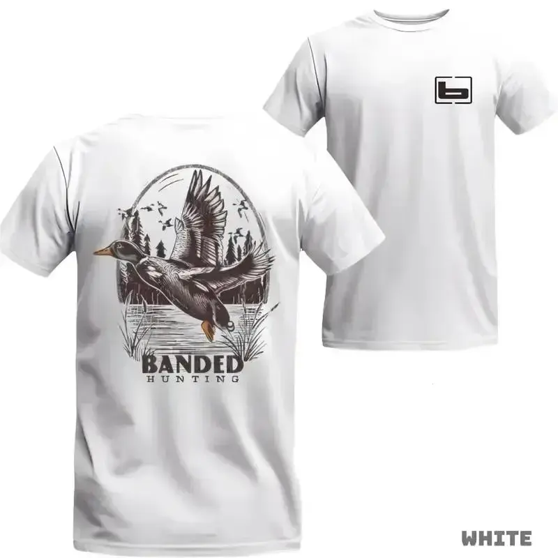 Menswear Short-Sleeve Round Neck Duck Hunting 2-Sided T-Shirt, Classic Stylish Camo Outdoor Tee With Mallard Waterfowl Scene Graphic & Banded Logo, Unisex Casual Top, Perfect Gift For Hunting Lovers - KitchenEra
