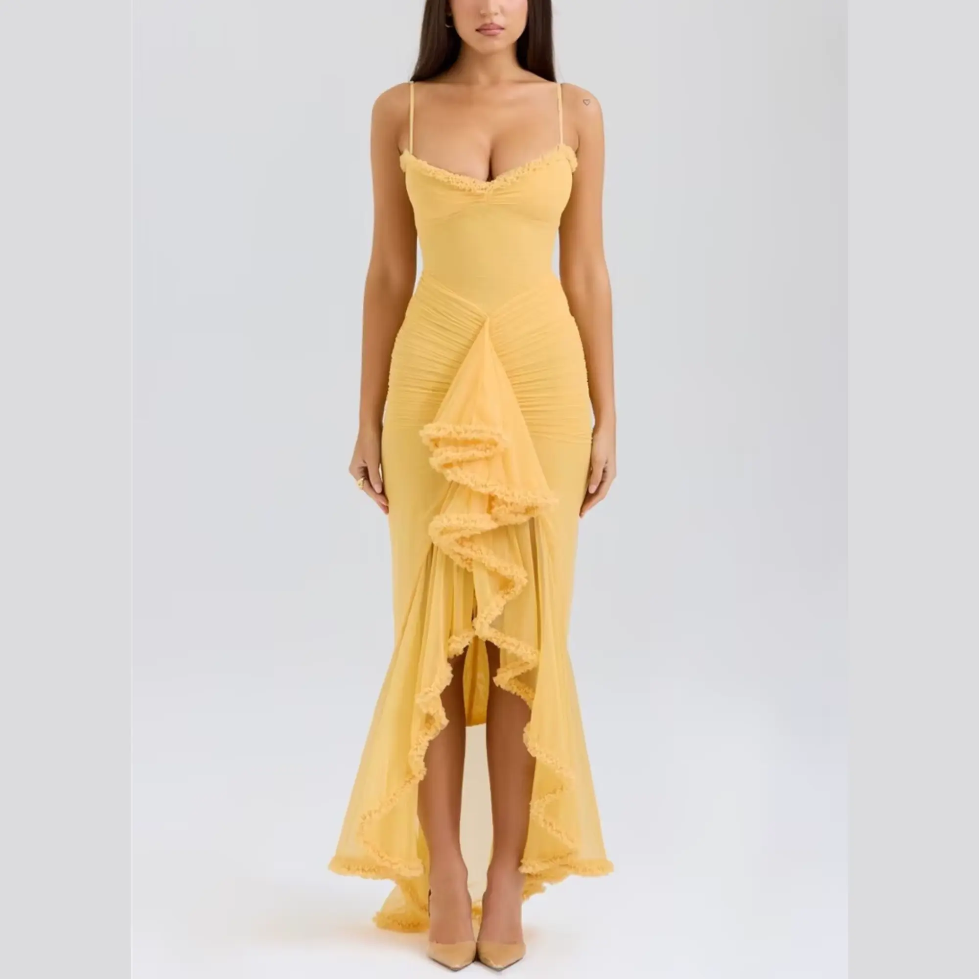 Clementine - Ruffled Draped Ruched Maxi Dress