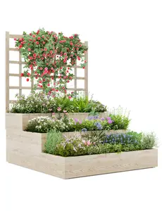Gaomon 3-Tier Vertical Raised Garden Bed with Trellis - Outdoor Wooden Planter Box, Wooden Construction, Open Base for Optimal Drainage, Ideal for Climbing Plants, Veggies, Herbs; Perfect for Patio, Deck, Raised Garden Beds