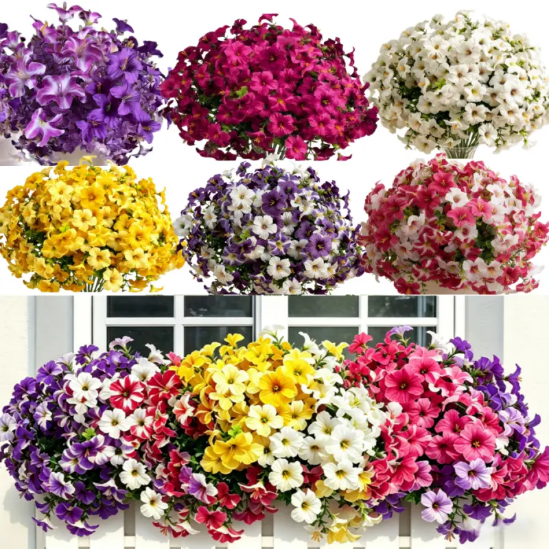 70 Bundles Artificial Morning Glories Flowers, UV Resistant Silk Petunia Floral for Outdoor Window Box Hanging Planter, Vibrant Fake Greenery for Home Garden Patio Wedding Party Decoration