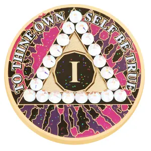 Alcoholics Anonymous New Premium AA Bling Yearly Pink Purple Black Tie-Dye Recovery Medallion LGBT Gift Crystals Friend 3dpetergriffinmedallion