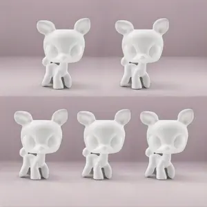 5 Pcs Lightweight White Mold Blank Base Sets for Mini Pet Shop Animals Figurines - Ear Up Collie, Crouching Cat, Persian Cat, Deer, Puppy, Husky, Kitten, Wolf - Handmade DIY Paint Craft, Mothers Day Gift, Decor Ornaments
