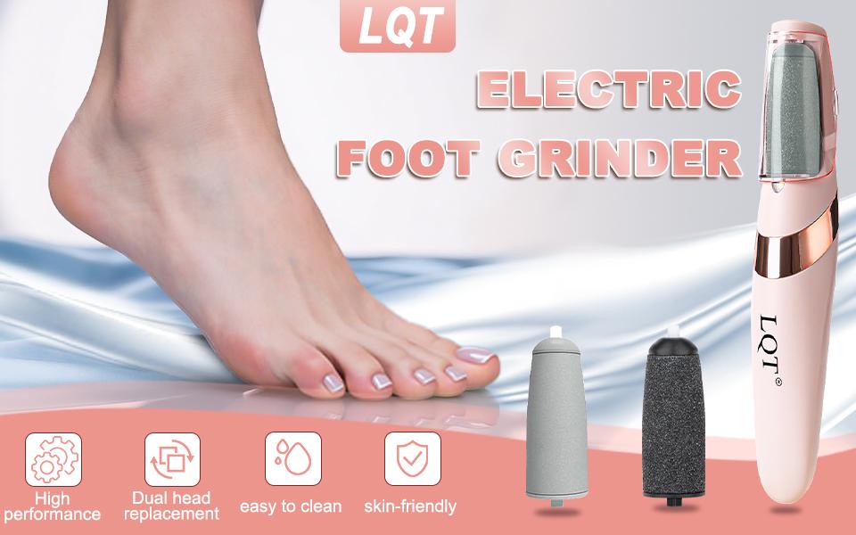 LQT Rechargeable Electric Foot File - Professional Pedicure Tool for Dead Skin, Hard Skin, Cracked Heels, with LED Light & 2 Grinding Heads