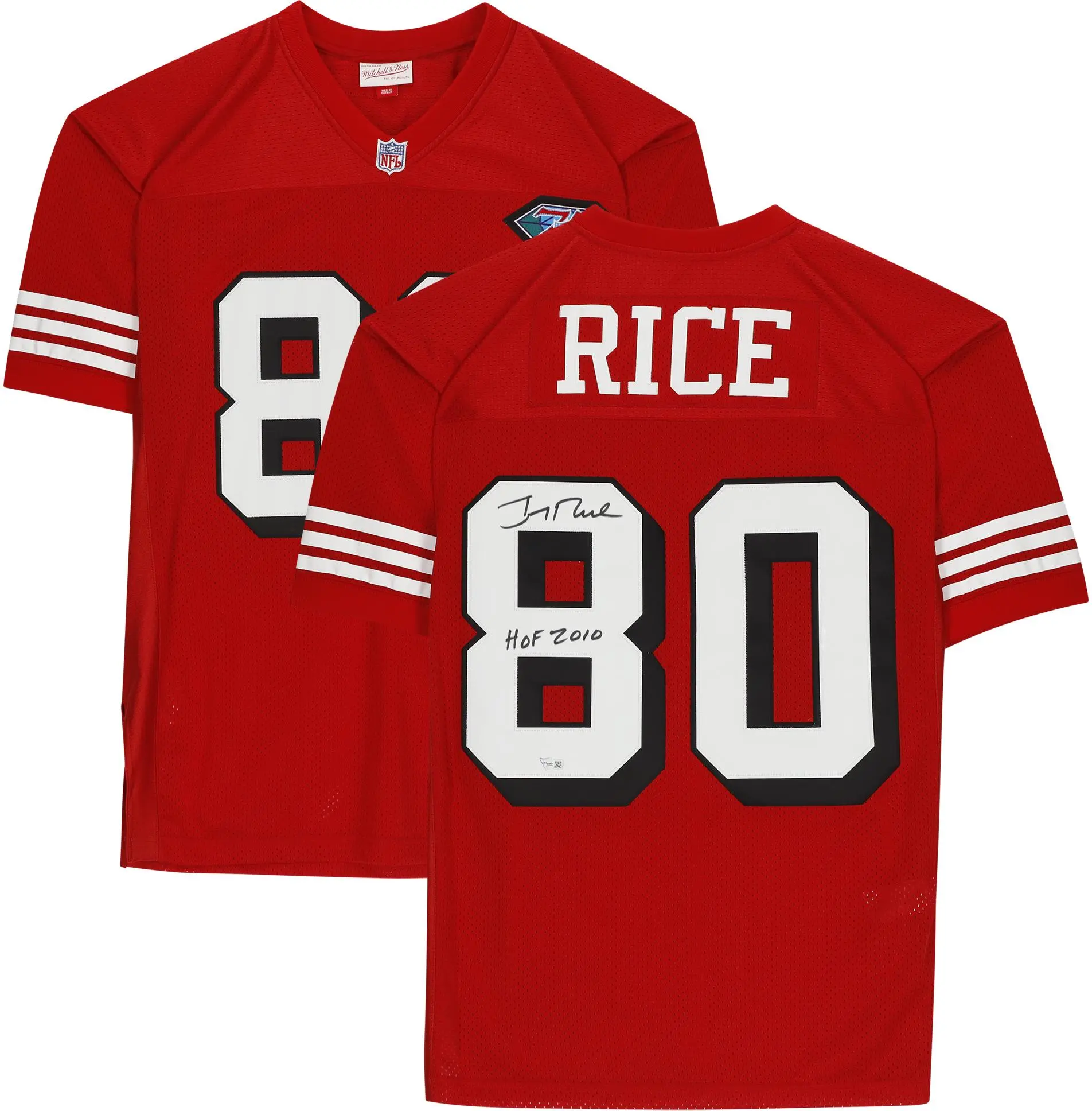 Jerry Rice San Francisco 49ers Autographed Red Mitchell & Ness Authentic Jersey with "HOF 2010" Inscription - Fanatics Authentic Certified