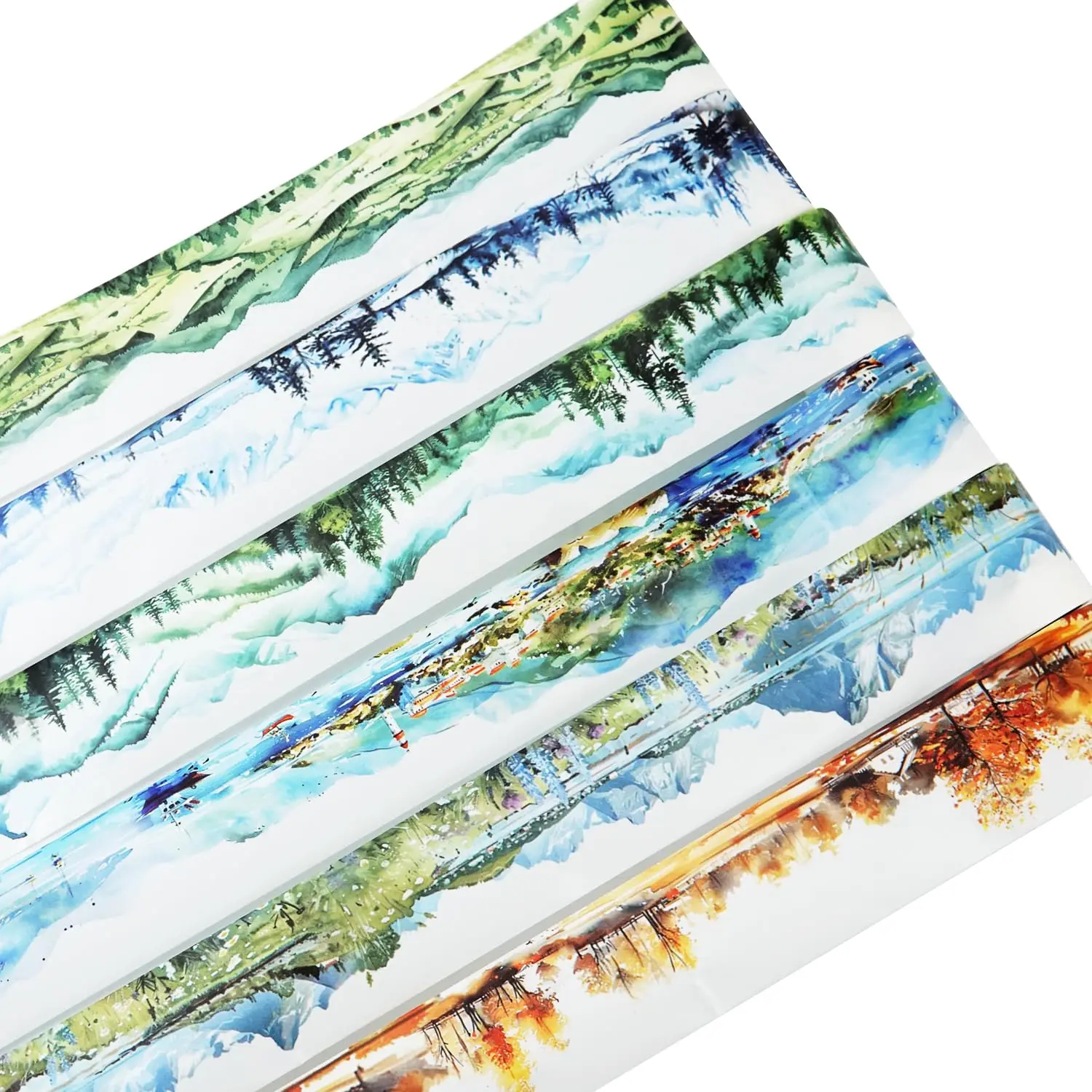 6 Rolls Pre-Cut Reusable Landscape Scrapbook Stickers - Advanced Printing, Vibrant Nature-Floral-Mountain-Sea-Forest Illustrations, Sewing Accessories for Diaries, Gift Packaging, Pre-Cut Roll, Craft