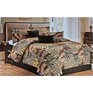 7 PCS Multi Animal Print Micro fur Comforter Set