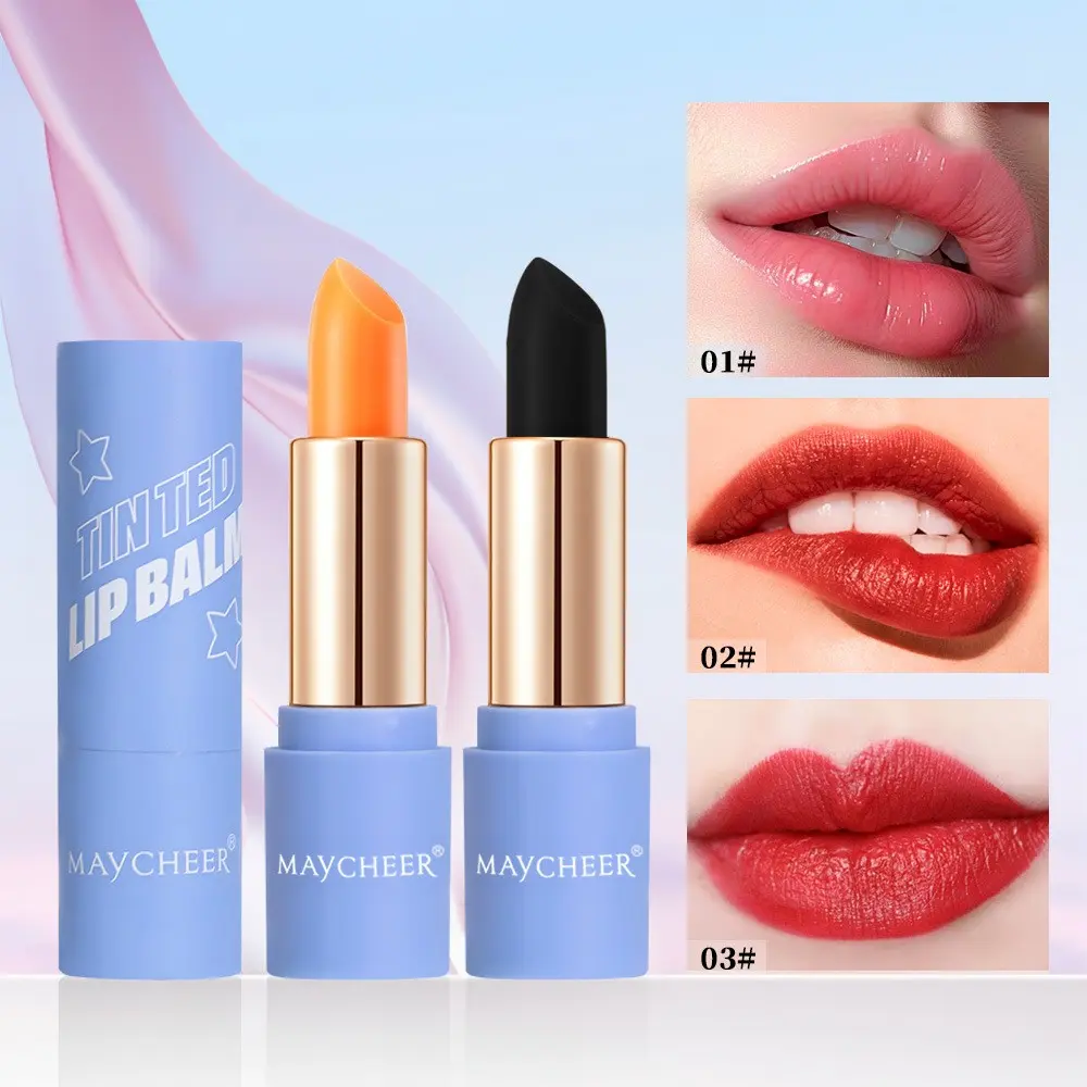 Maycheer Color Changing Lipstick Balm in Blue Tube, Moisturizing, Hydrating, Glossy and Long-Lasting, Multi-Color Pigmentation, 2-In-1 Lipstick and Balm
