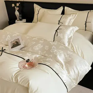 Chic Butterfly Pattern Bedding Set, Soft Skin-Friendly Cotton-Like Fabric, Soft Feel, Include 1 Duvet Cover & 2 Pillowcases, Single Double Queen Size, Girls Room Decor, Bedroom Decor, Soft Bedding Sets