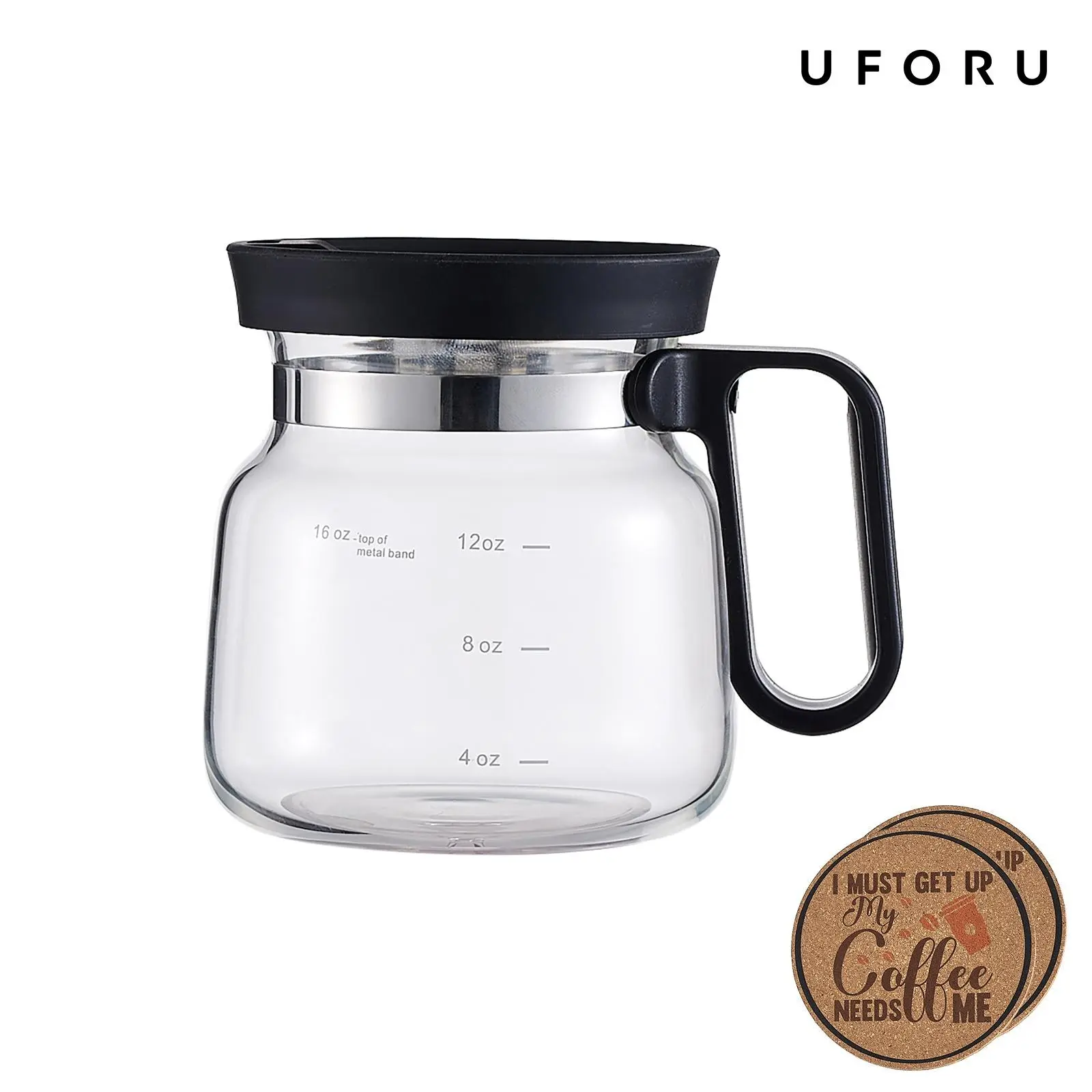 UFORU Coffee Mug with Lid 16oz Glass Creative Cup, Coffee Lovers' Top Choice,Dimensions: 4.9inches tall, 3.8 inches wide, Includes Coaster, Ergonomic Handle Design, a little surprise for your loved one #SummerWins#DFYD