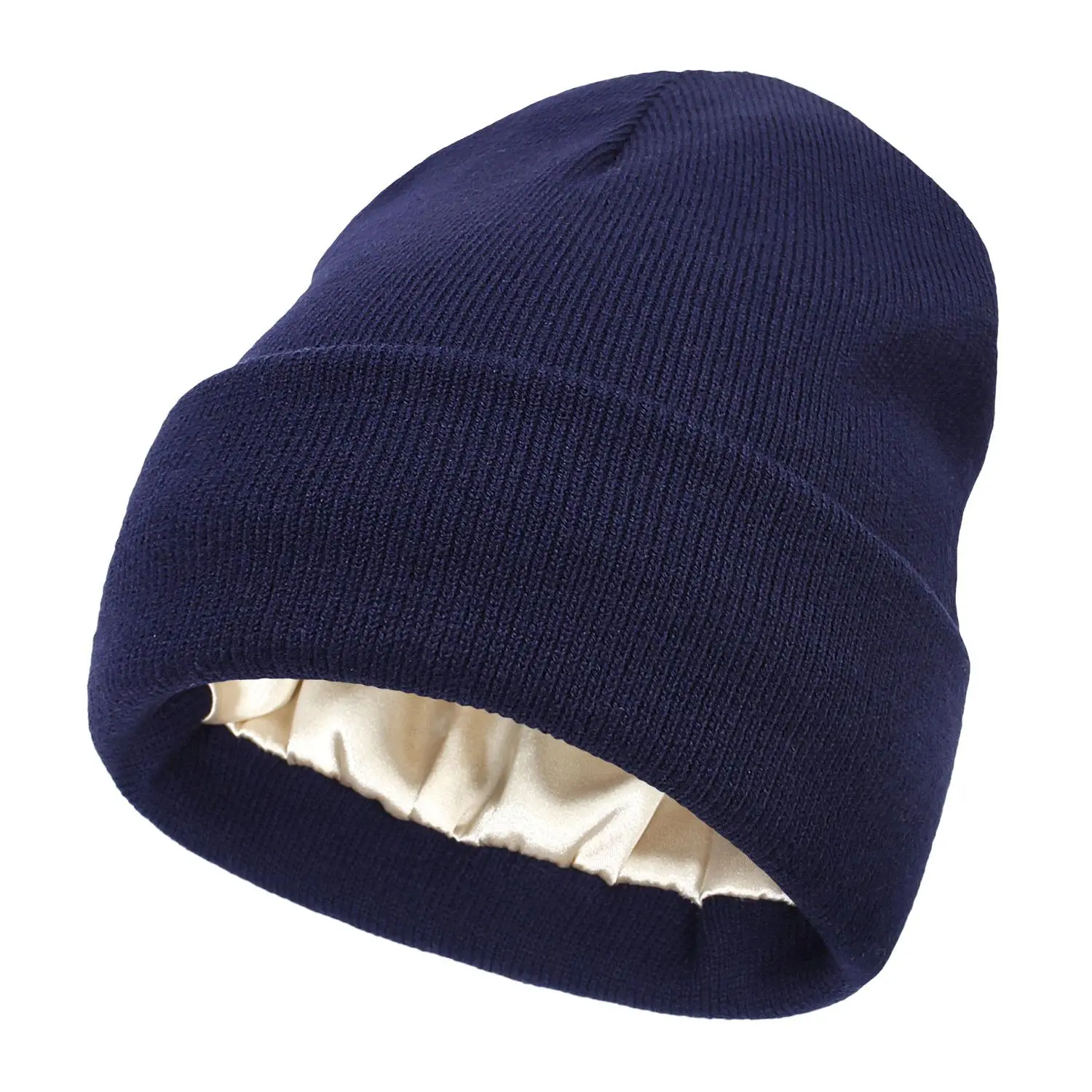 Luxurious Knitting Beanie Hats for Women and Men, Cuffed Knit Hat with Silky Satin Lining for Winter, Fall