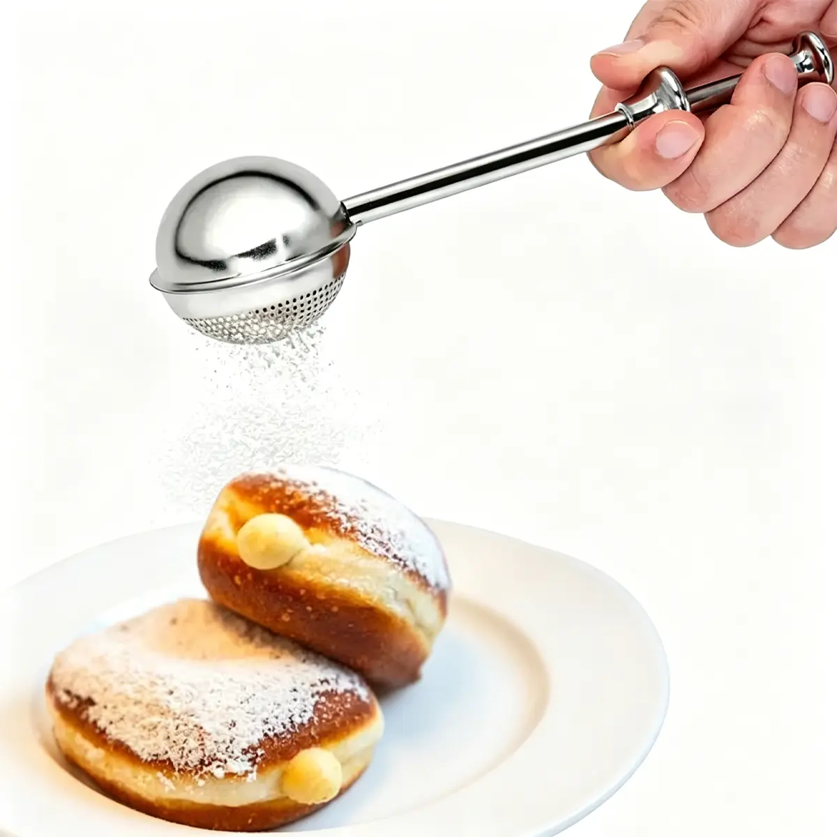 Stainless Steel Baking Sifter with Long Handle - Solid Metal Durable Food-Safe Manual Bakeware Utensil, Kitchen Supplies for Flour Dusting, Powdered Sugar Shaking in Home, Bakery, Restaurant