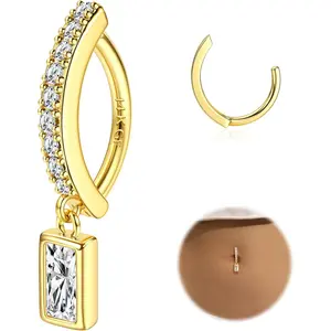 14K Gold Plated Belly Button Rings for Women Clicker Dangle Belly Rings CZ Pearl Star Shells Barbell Navel Rings 316L Surgical Steel Belly Piercing Jewelry 14G