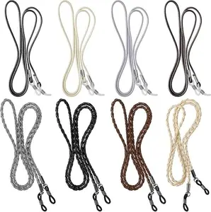 8 PCS Leather Eyeglass Straps, Adjustable Glasses Holder Neck Cord for Men Women, Anti-Slip Sunglasses Chain Retainer, Dark Colors Glasses Chain