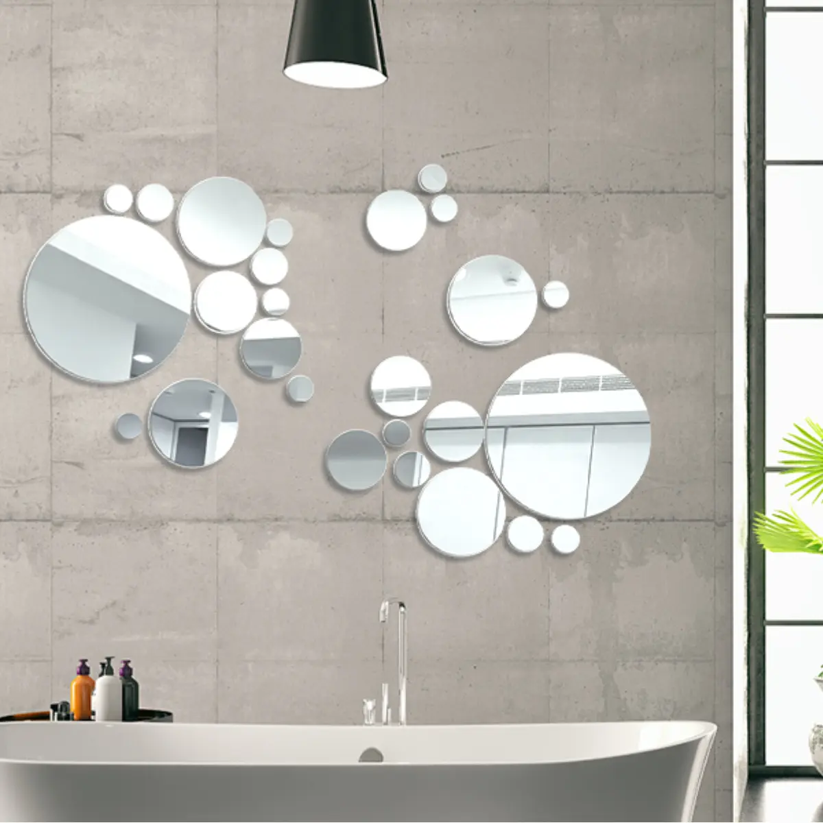 YFMHK 32-Piece Small Round Acrylic Mirror Wall Stickers Set, Decorative Geometric Smooth Lightweight Easy-Remove Reusable Tiles Stickers Ornaments, Affordable Home Art for Living Room, Bedroom Decoration
