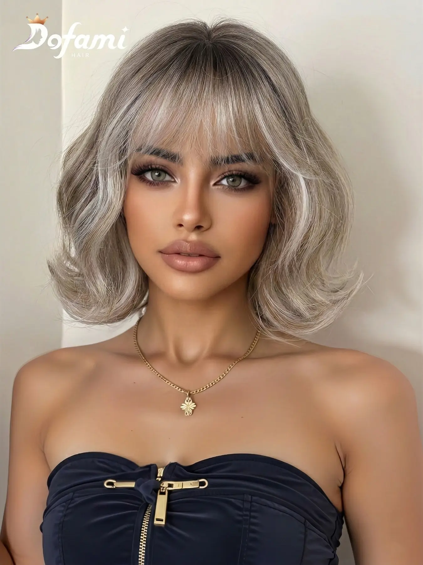 10 Inch Short Wavy Wigs for Women, Gorgeous Fashion Fluffy Wigs with Bangs, Synthetic Full Machine-Made Wigs for Party & Daily Wear
