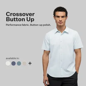 CUTS CLOTHING Men's Crossover Button-Up Casual Shirt - Short-Sleeve Sun-Protective Plain Menswear, Breathable Clothes for Travel & Everyday, Button Details Short-Sleeve Casual Shirts