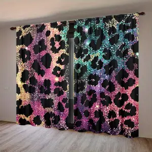2-Piece Leopard Print Curtains, Home Textile, Stylish Rod Pocket Window Drapes for Bedroom & Living Room, Comfortable Atmosphere, Easy Installation