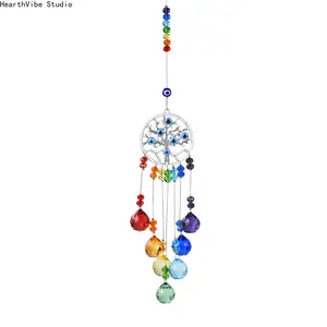 Devil's Eye Series Mother-and-Son Owl Crystal Pendant Wind Chime, Garden Sun Catcher with Light-and-Shadow Effect, Outdoor Garden Accessories for Backyard Decor