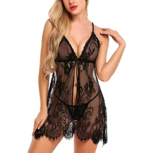 Babydoll Lingerie for Women Honeymoon V Neck Chemise Sexy Exotic Open Front Negligee