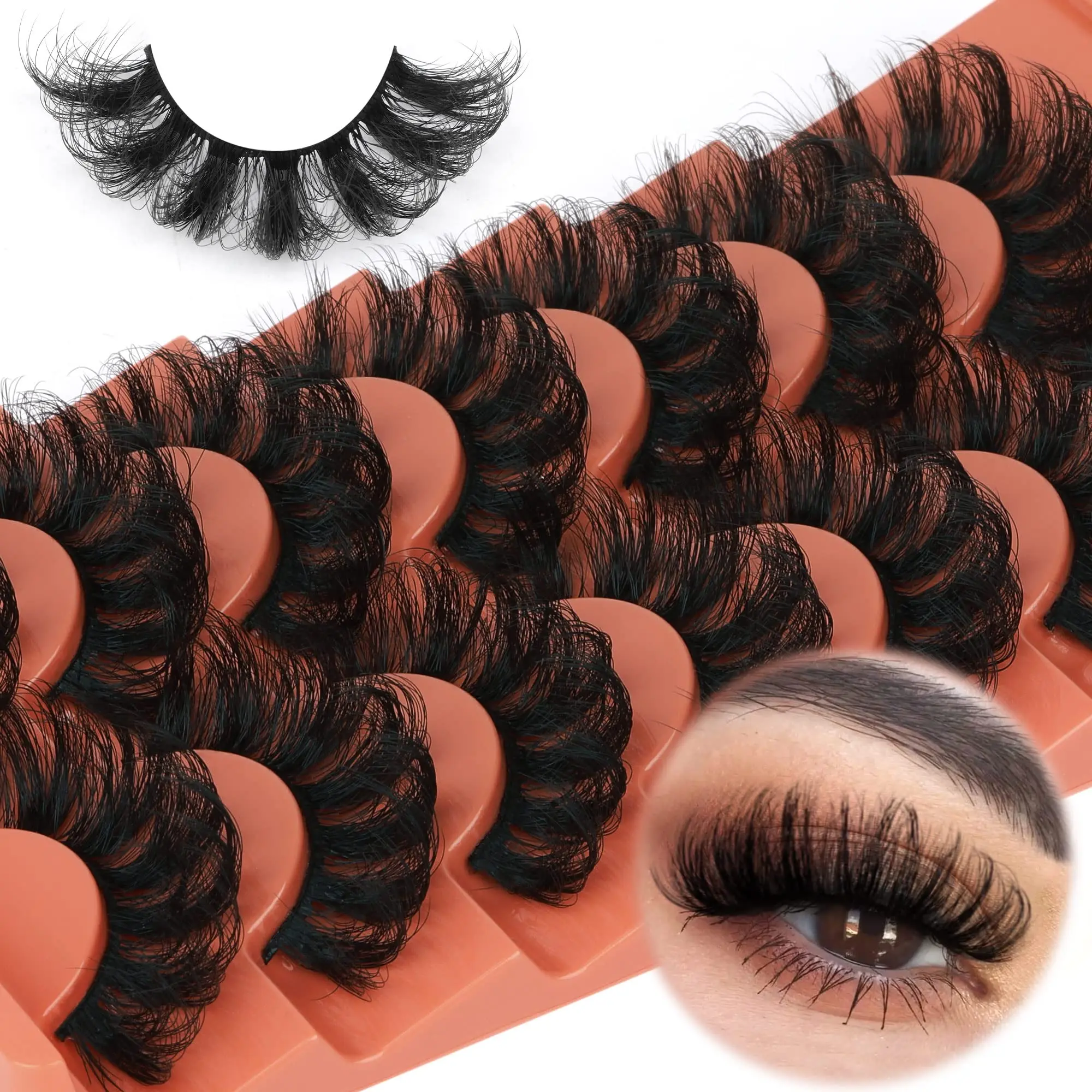 7 Pairs 20mm Fluffy 8D Faux Mink Fake Eyelashes, Makeup False Lash Set with Full Volume & Dramatic Curl