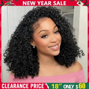 [3 IN 1 HALF WIG] Kinky Curly Glueless 250% Density Half Wig Human Hair Ready Go Glueless Wigs Human Hair Curly 3 In 1 Half Wigs for Women Drawstring Seamless Flip Headband Wig Beginner Friendly
