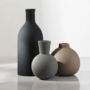 3-Piece Set Vintage Rustic Style Handmade Resin Vases Minimalist Modern Conical Vase Set Brown Durable Home Decor Suitable for Reed/Grass, Dried Flowers, Fresh Flowers Living Room/Kitchen/Bedroom/Hallway Maintenance-Free Decorative Accessories