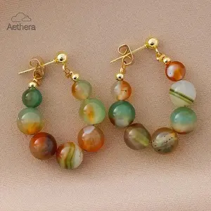 Elegant Women Vibrant Colored Agate Bead Drop Earrings Bohemian Vintage Handmade Colors Agate Beads Drop Earrings Festivals, Birthdays, Dates, Parties, Vacations, Shopping, And Daily Commuting Accessories