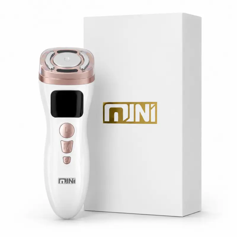 3-in-1 Plugged-In MINI HIFU RF EMS Facial Beauty Device, Face & Neck Massager with RF Warm Care, EMS Microcurrent Skin Care Tool, Compatible with Serums or Creams, Power Adapter Included