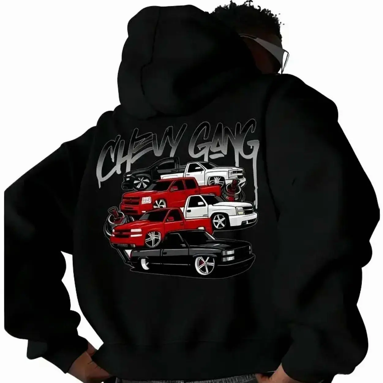 Chevy Gang Truck Hoodie, T-Shirt, Pickup Truck Graphic Hooded Sweatshirt, Streetwear Pullover for Car & Truck Lovers, Unisex Auto Enthusiast Hoodie